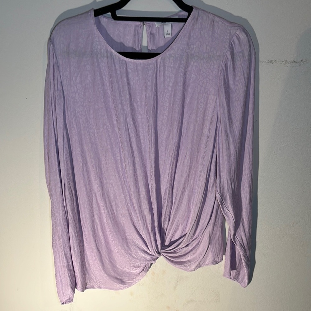 NWT-Nine West Relaxed Purple Tie Front Blouse